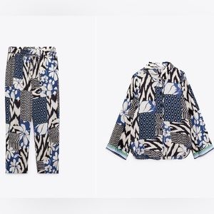 Xs blue printed tropical Zara set